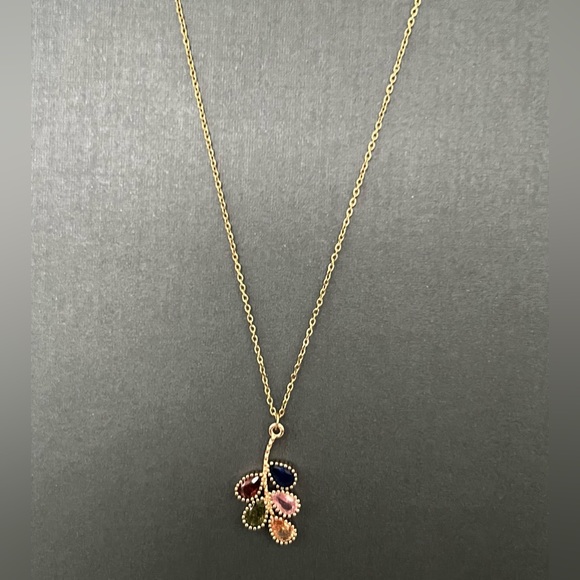 Colorful Cubic Zirconia Leaf Pendant Necklace- Trendy Stylish Gold Leaf Necklace - Picture 4 of 13